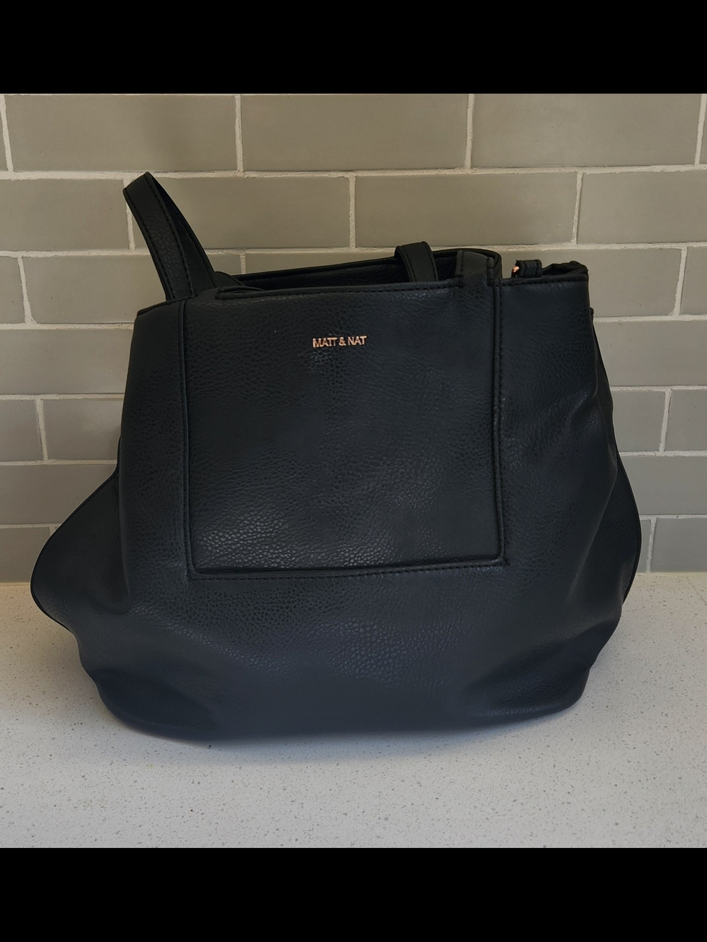Matt & Nat Black Vegan Leather Tote Bag | Rose Gold Hardware | Crossbody |